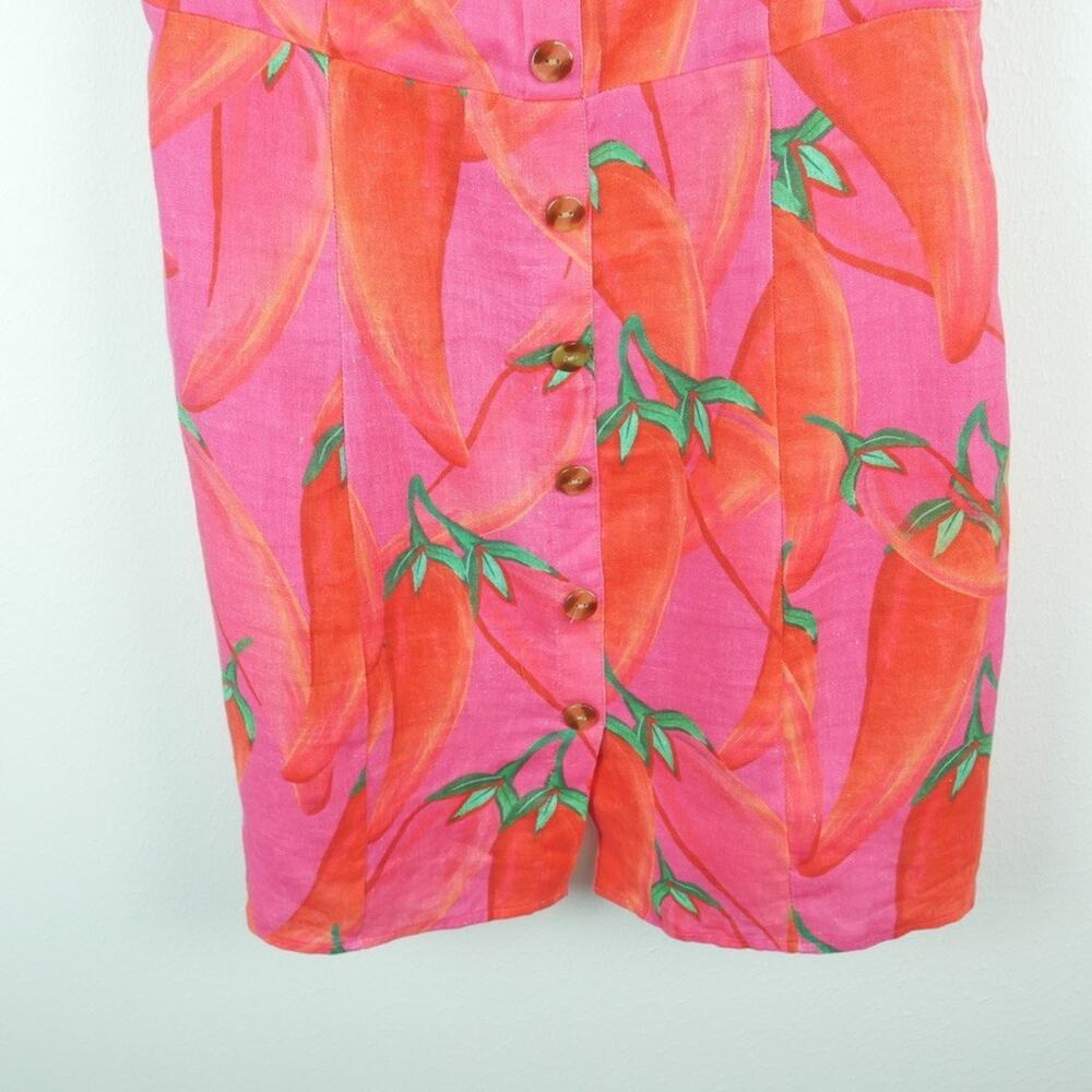 Farm Rio Mini Dress 100% Linen Pink Pepper Novelty Print Resort Vacation Summer - Picture 5 of 11
